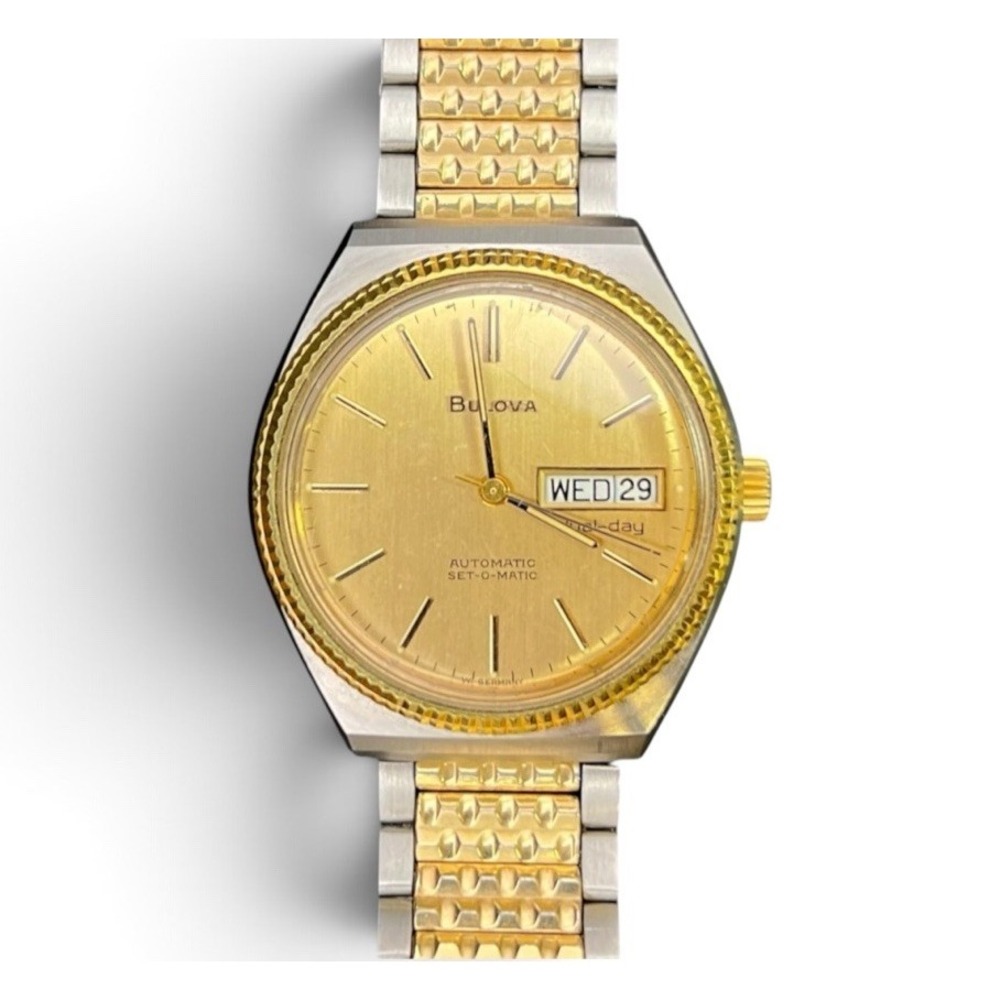 Vintage Bulova Set-O-Matic Dual Day Automatic Men's Watch Two Tone Day Date